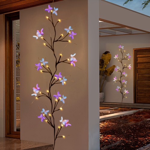 USB Plug Butterfly Holiday Decoration Indoor And Outdoor Waterproof Wall Lamp Artificial Plant Branches Valentine's Day Holiday Decoration Magic Fairy Lamp Fireplace Decoration For Hotel