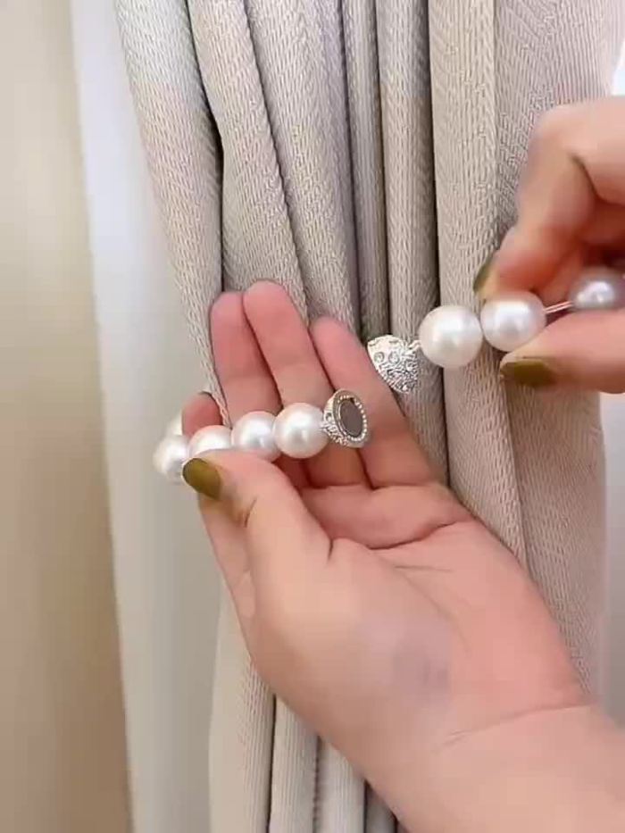 2pcs Elegant Faux Pearl Bead Magnetic Tiebacks for Curtains - Stylish Holdbacks for Bedroom and Living Room Home Decor