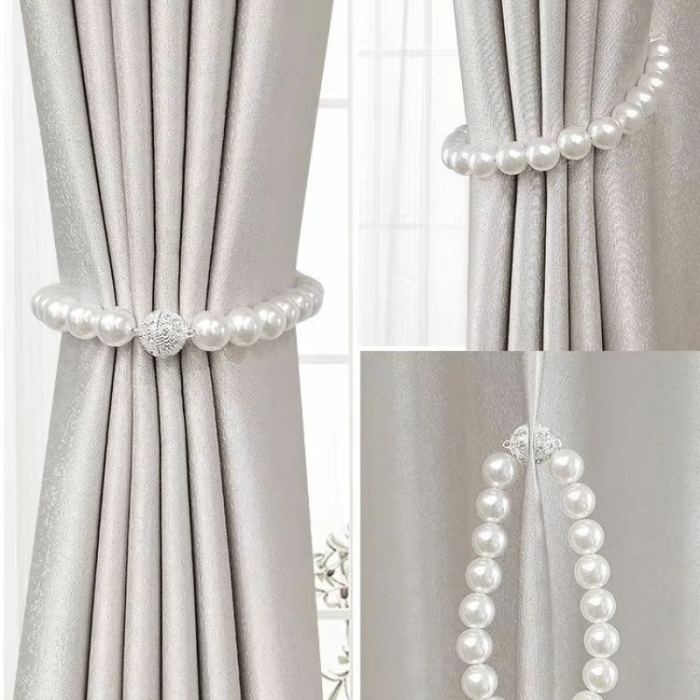 2pcs Elegant Faux Pearl Bead Magnetic Tiebacks for Curtains - Stylish Holdbacks for Bedroom and Living Room Home Decor