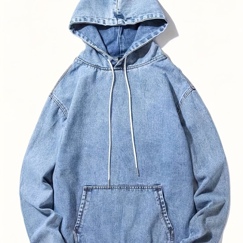 Men's Casual Denim Hoodie - Comfortable Stretch Hooded Pullover Sweatshirt for a Stylish Look