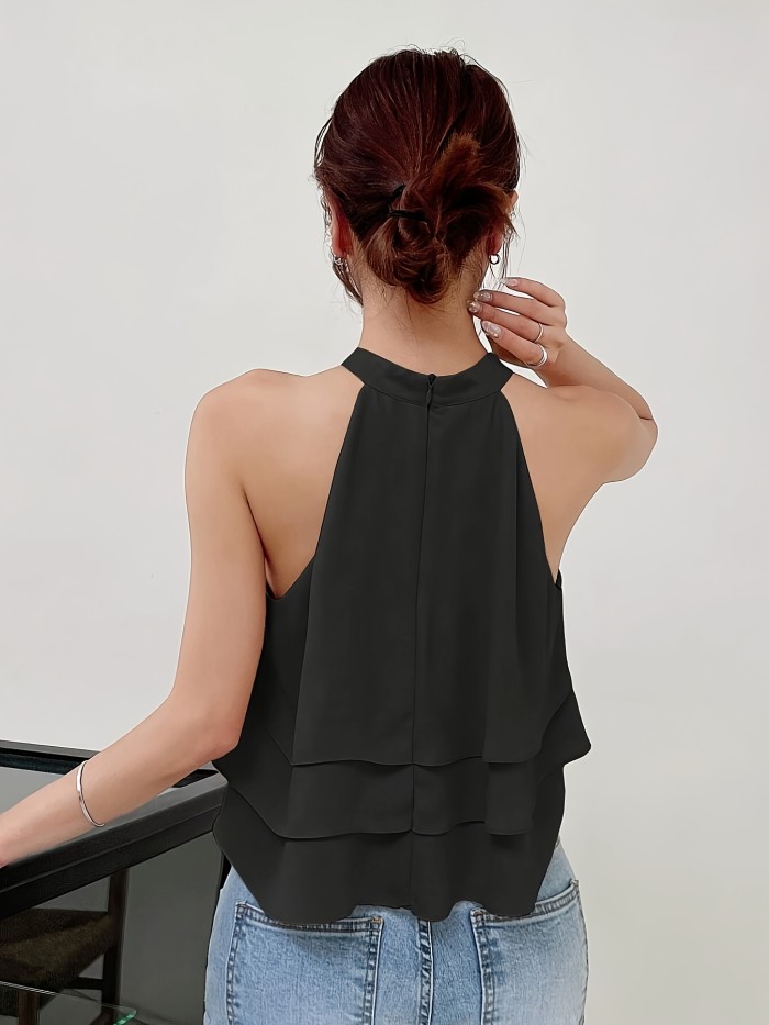 Elegant Sleeveless Ruffle Halter Top for Women - Perfect for Summer and Spring