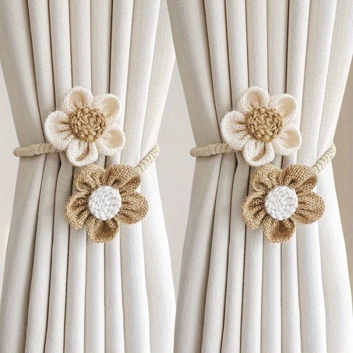 2pcs Modern Hemp Rope Curtain Tieback for Bedroom and Living Room - Punch-free and Simple Curtain Holdback for Home Decor