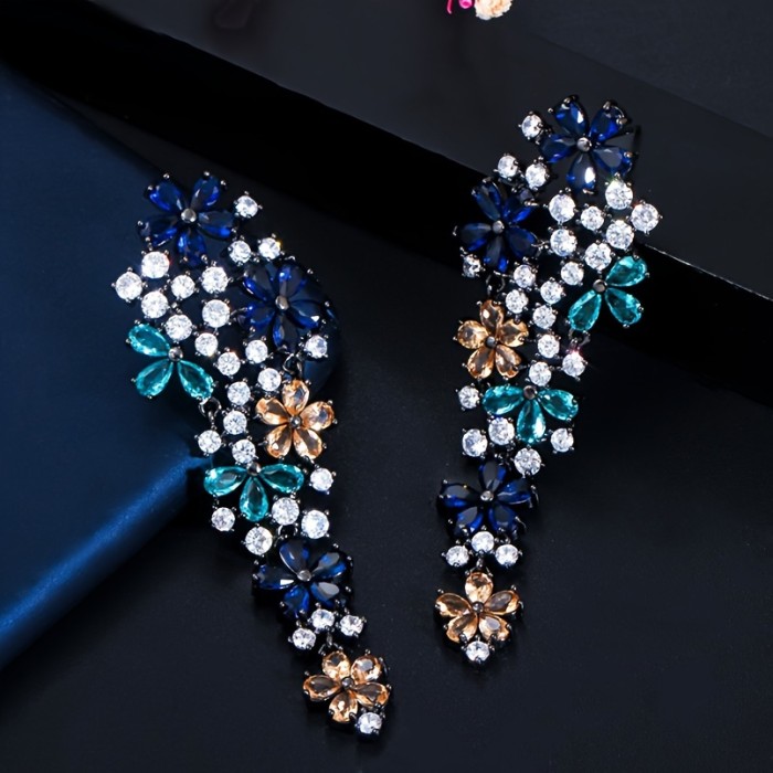Elegant Flower Design Dangle Earrings with Sparkling Zirconia - Perfect for Daily Outfits, Parties, and Gifts
