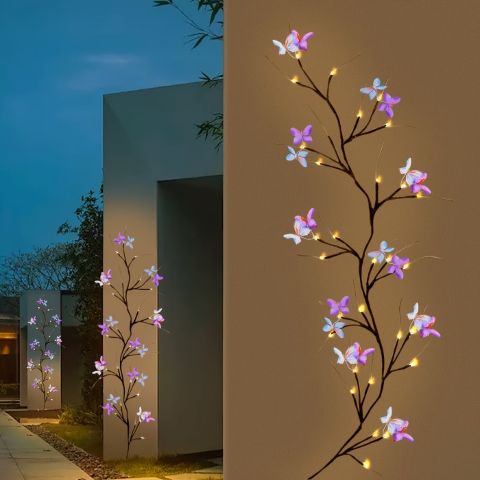 1pc Willow Vine Lamp Room Decoration, 1.3 Meters\u002F4.26 Feet USB Plug Butterfly Holiday Decoration Indoor And Outdoor Waterproof Wall Lamp Artificial Plant Branches Valentine's Day Holiday Decoration Magic Fairy Lamp Fireplace Decoration For Hotel