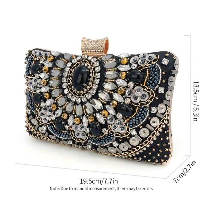 Elegant Beaded Rhinestone Evening Bag - Perfect for Weddings, Parties, and Proms