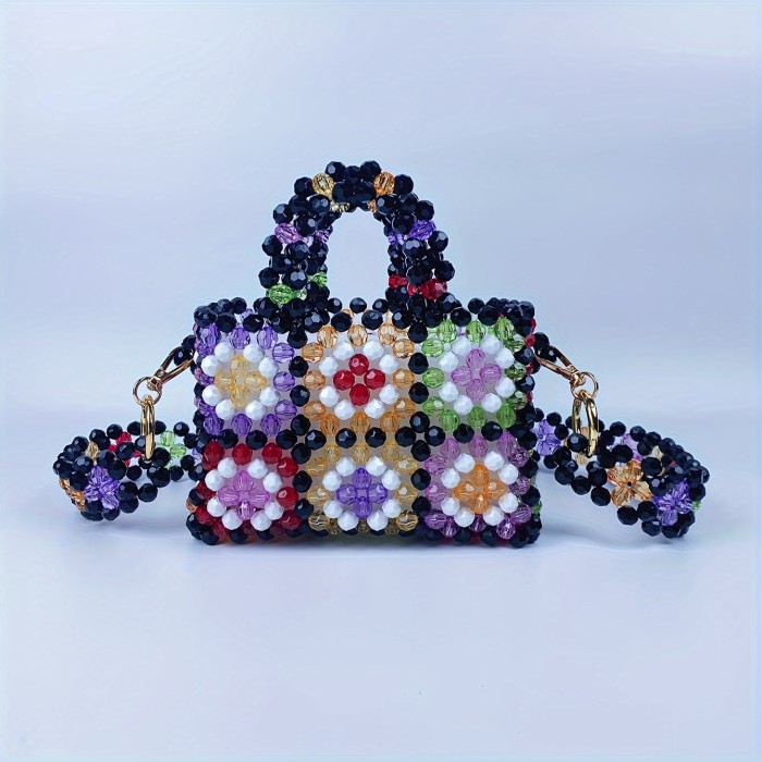 Colorful Beaded Square Shoulder Bag - Stylish Ethnic Top Handle Bag for Women