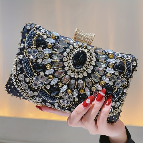 Elegant Beaded Rhinestone Evening Bag - Perfect for Weddings, Parties, and Proms