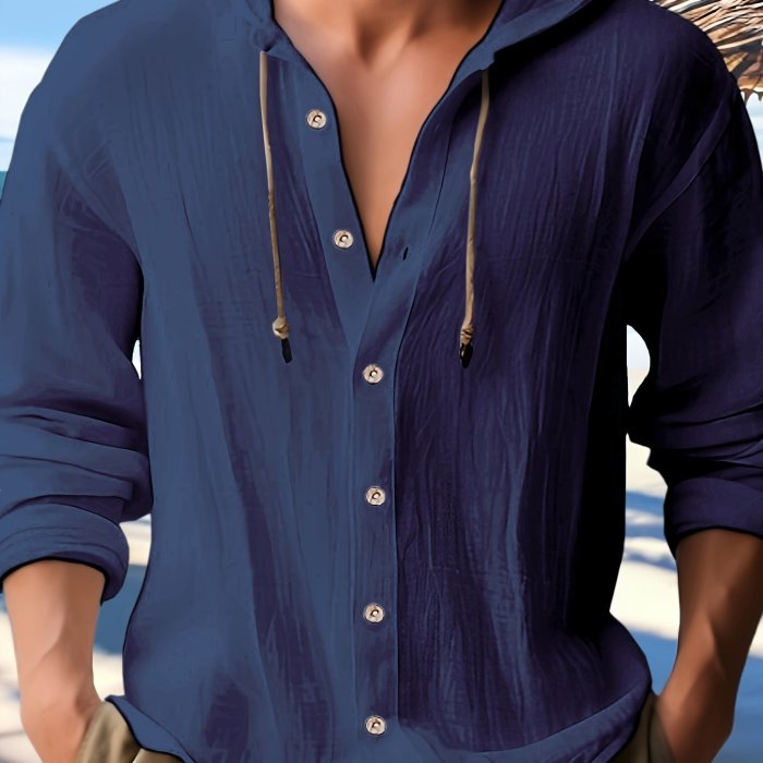 Men's Casual Button Up Hooded Shirt - Comfortable and Stylish Hoodie for Everyday Wear