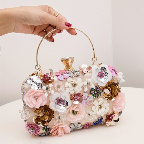 Mini Flower Decor Evening Bag, Elegant Rhinestone Clutch Bag, Women's Exquisite Dinner Bag For Party (7.87\