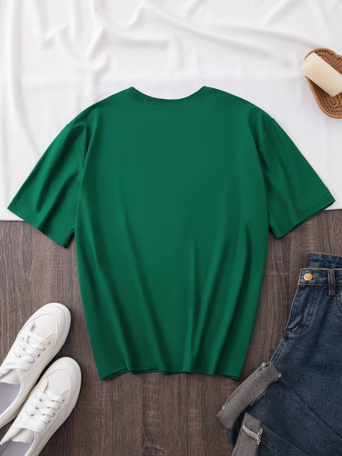 Beer Print Crew Neck T-shirt, Short Sleeve Casual Top For Summer & Spring, Women's Clothing