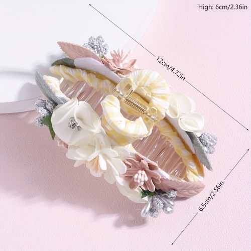 Elegant Flower Decorative Hair Claw Clip Trendy Large Non Slip Hair Grab Clip Ponytail Holder For Women And Girls