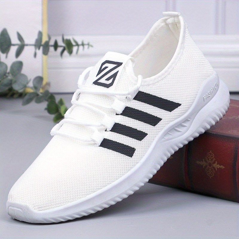 Women's Striped Pattern Sneakers, Casual Lace Up Outdoor Shoes, Lightweight Low Top Sport Shoes