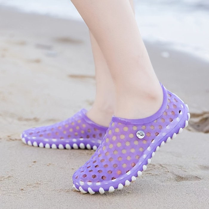 Women's Hollow Out Summer Beach Shoes, Casual Slip On Outdoor EVA Water Shoes, Comfy Garden Sandals