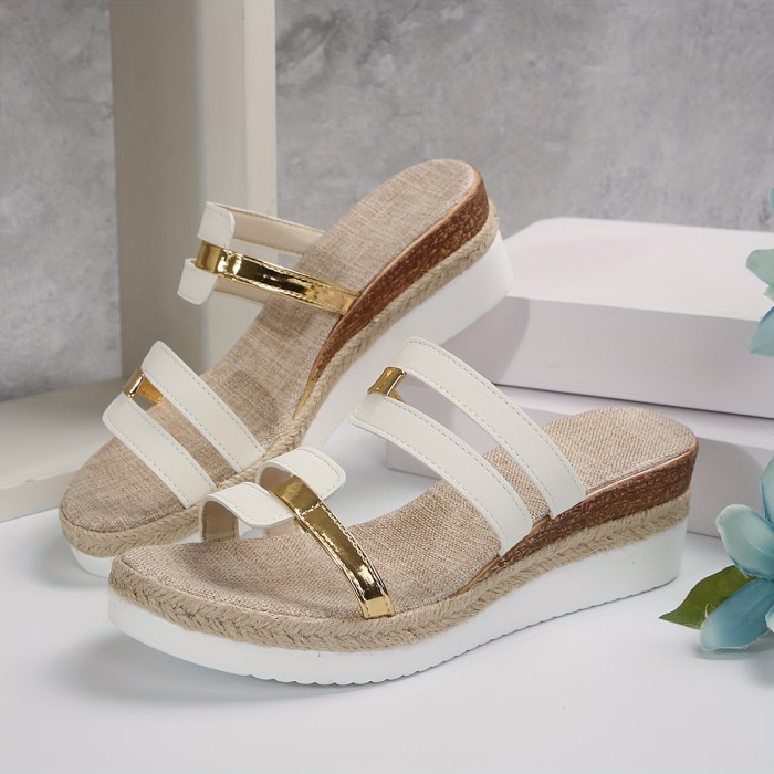 Women's Platform Wedge Sandals, Colorblock Fashion Summer Footwear, Casual Vacation Slides