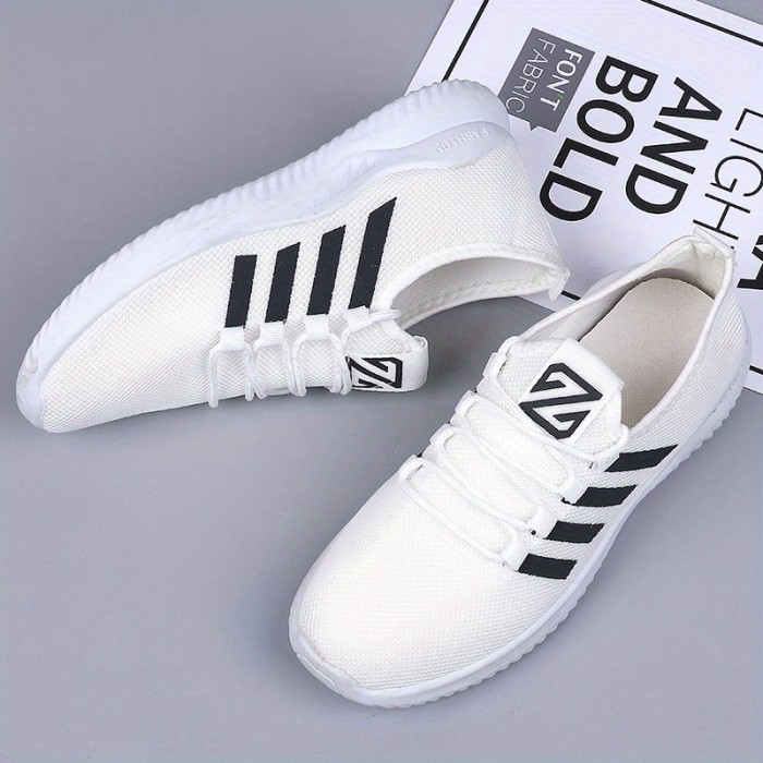 Women's Striped Pattern Sneakers, Casual Lace Up Outdoor Shoes, Lightweight Low Top Sport Shoes