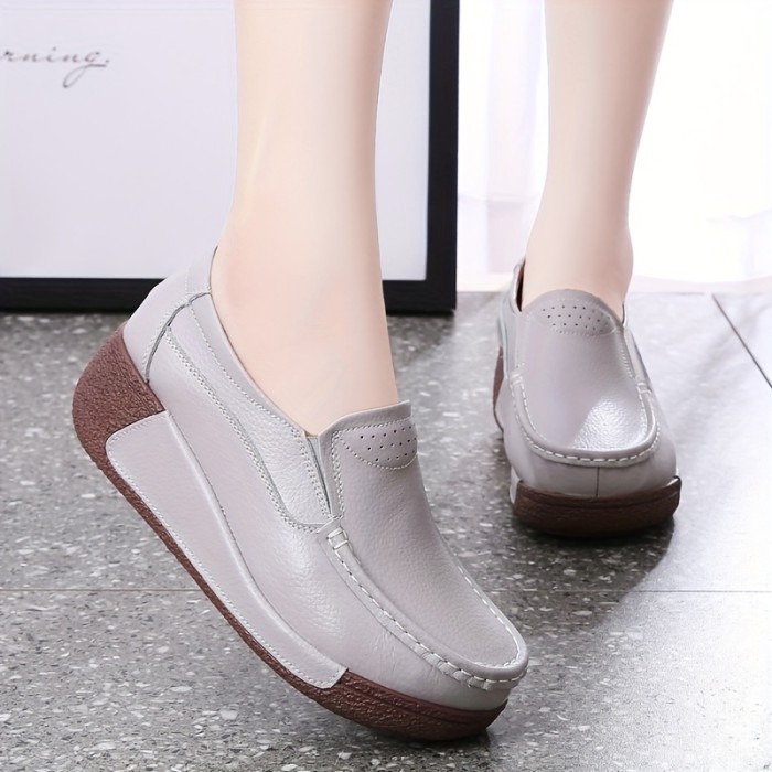 Women's Simple Flat Loafers, Casual Slip On Platform Loafers, Lightweight & Comfortable Shoes