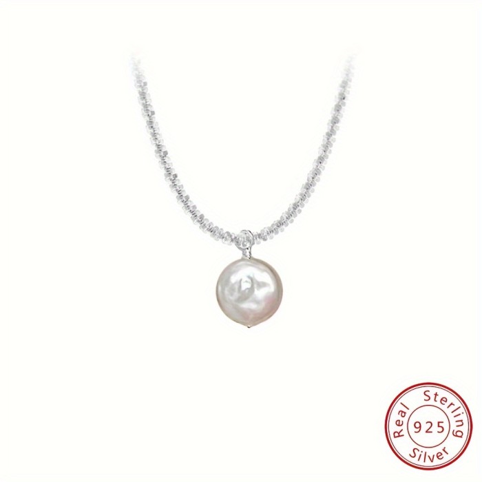 925 Sterling Silver Baroque Pearl Necklace - Retro Luxury White Freshwater Pearl Jewelry for Women - Perfect Party or Birthday Gift