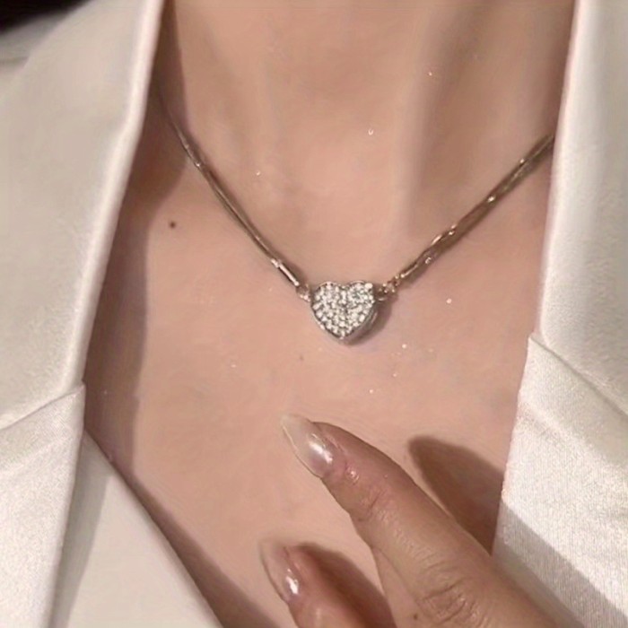 Luxury Heart-Shaped Zircon Multilayer Magnet Necklace - Japanese & Korean Style