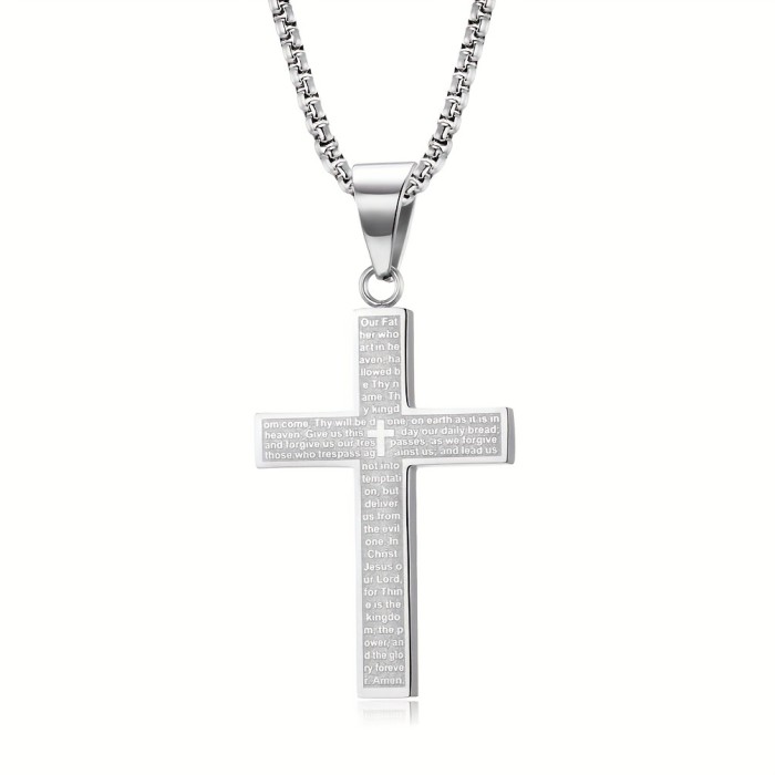1pc Multi-color Men's Titanium Steel Carved Cross Pendant Necklace, Men's And Women's Stainless Steel Cross Pendant