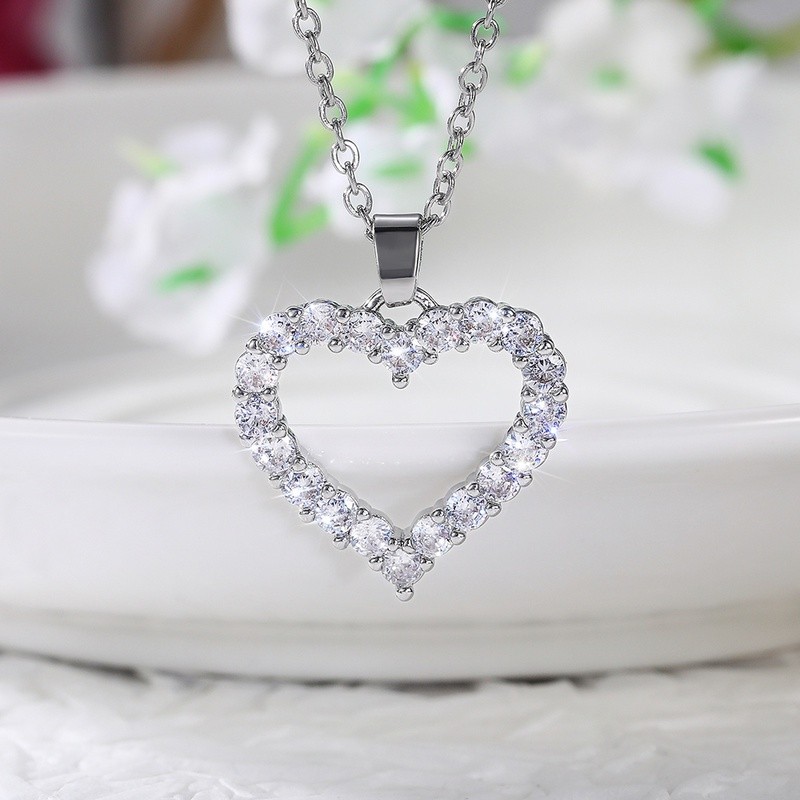 Heart-Shaped Zircon Pendant Necklace - 925 Silver Plated Birthstone Jewelry for Women - Romantic Gift for Engagement or Wedding
