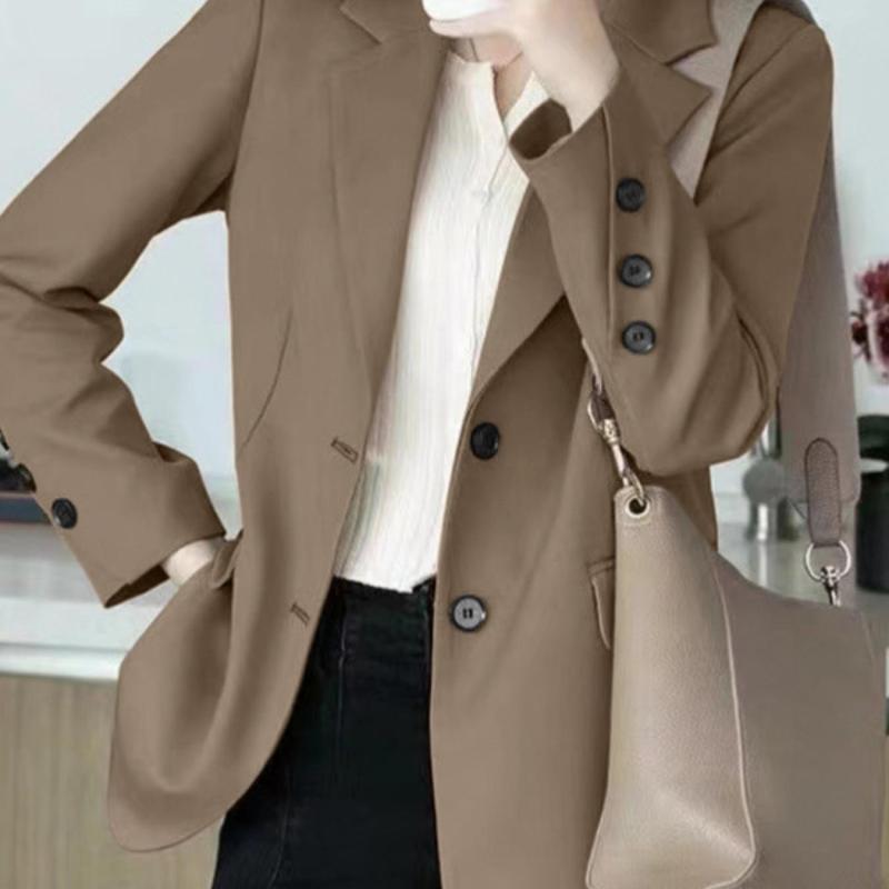 Solid Color Button Front Blazer, Elegant Lapel Neck Button Decor Long Sleeve Blazer For Spring & Fall, Women's Clothing
