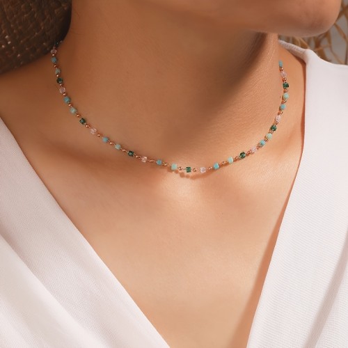 Bohemian Beaded Choker Necklace Dainty Green Cubic Crystal Necklace Boho Summer Beach Jewelry Prom Party Festival Gift For Women Teens Girls