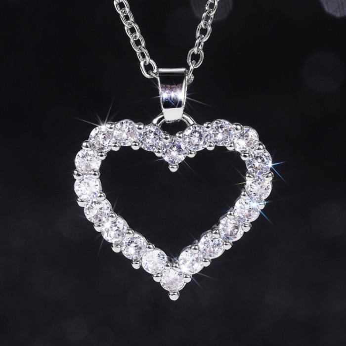 Heart-Shaped Zircon Pendant Necklace - 925 Silver Plated Birthstone Jewelry for Women - Romantic Gift for Engagement or Wedding