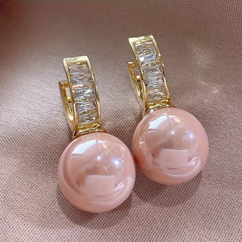 Elegant Pink Imitation Pearl Hoop Earrings for Women - Perfect for Parties and Dates