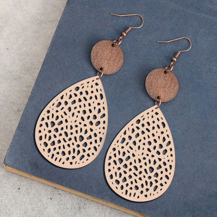 Vintage Hollow Leaf Shape PU Leather Earrings - Party and Vacation Decor Accessories