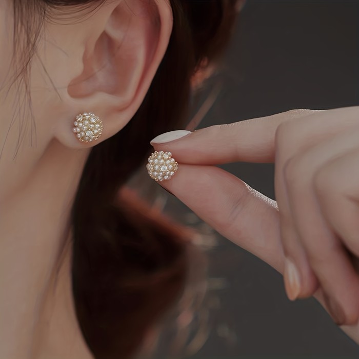 Elegant Imitation Pearl Ball Stud Earrings - Simple Style Female Daily Ear Ornaments
