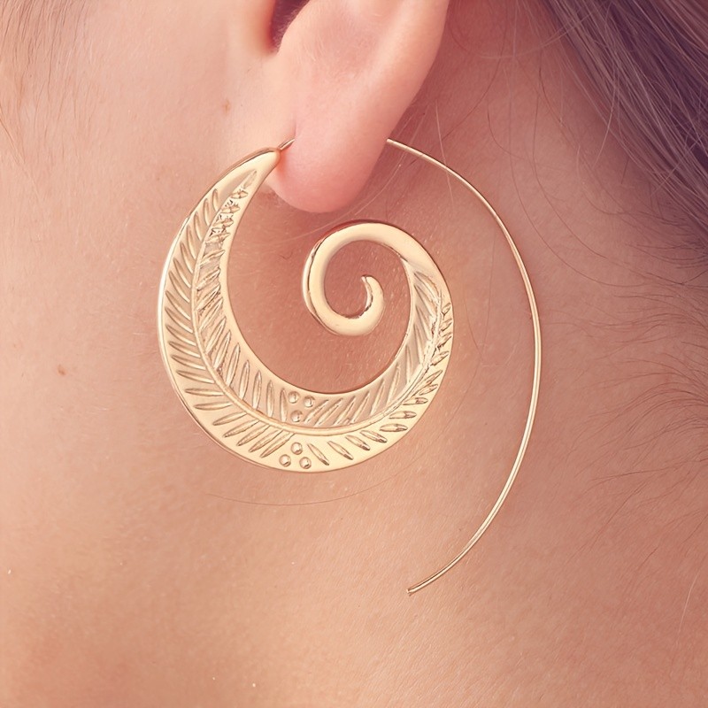 Exaggerated Oval Spiral Earrings Vintage Swirl Gear Shaped Ear Jewelry For Women