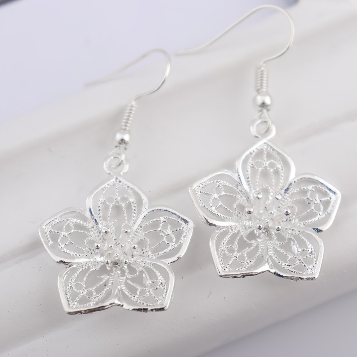 Vintage Silver Plated Boho Hollow Flower Earrings for Women - Stylish and Unique Jewelry
