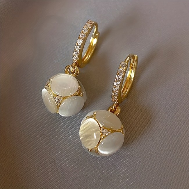 Moonstone Dangle Earrings - Elegant Copper Jewelry for Women - Exquisite Ball Design - Luxury Style Gift