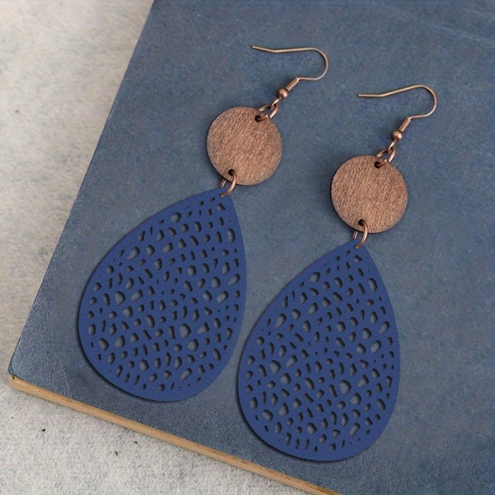 Vintage Hollow Leaf Shape PU Leather Earrings - Party and Vacation Decor Accessories