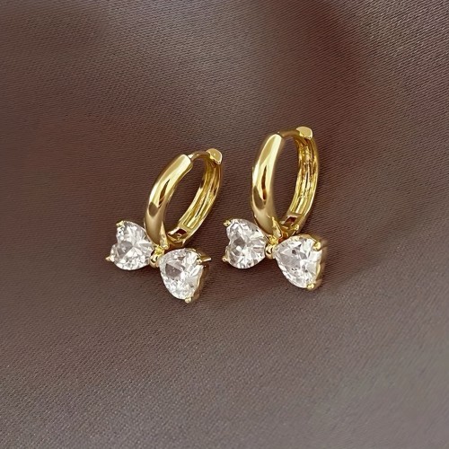 Heart Shaped Bow Design Hoop Earrings with Shiny Zircon Inlay - Elegant Dating Gifts for Women