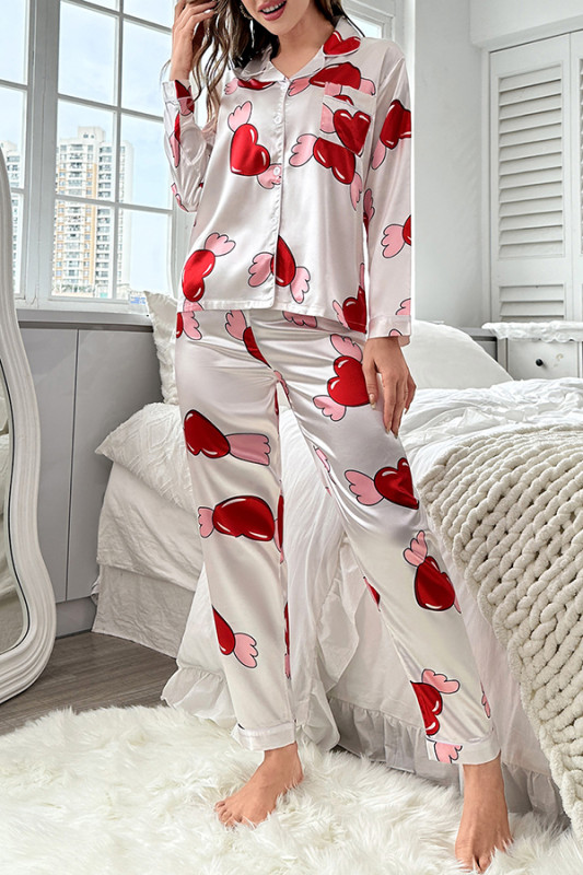 Beautifully Printed Lapel Pocket Button Lounge Pant Suit