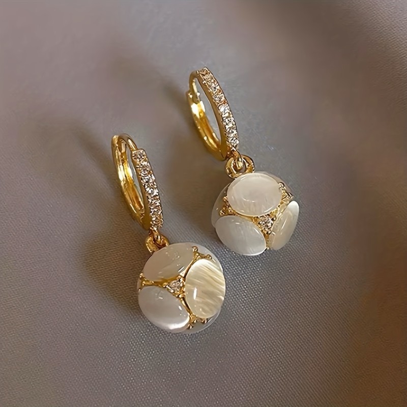 Moonstone Dangle Earrings - Elegant Copper Jewelry for Women - Exquisite Ball Design - Luxury Style Gift
