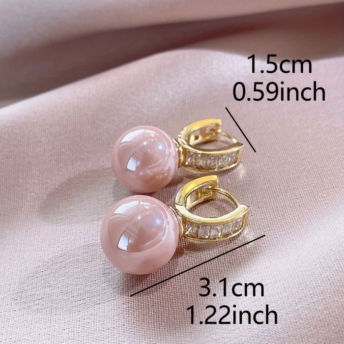 Elegant Pink Imitation Pearl Hoop Earrings for Women - Perfect for Parties and Dates