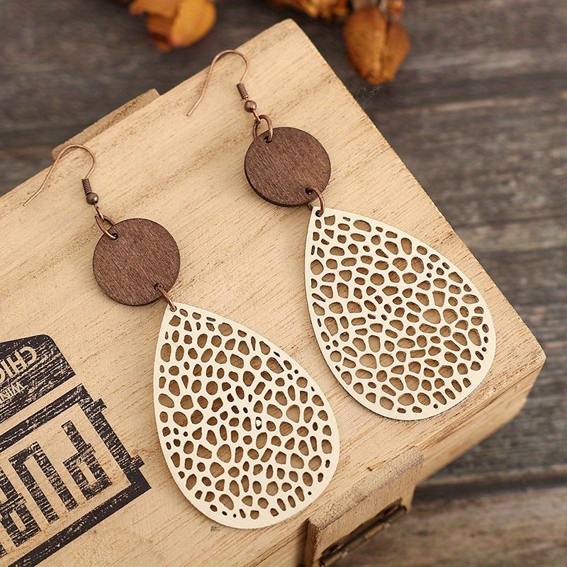 Vintage Hollow Leaf Shape PU Leather Earrings - Party and Vacation Decor Accessories