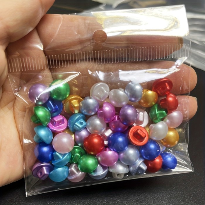 50pcs\u002Fpack 0.39inch Round Hemisphere ABS Plastic Pearl Buttons With Sewing Handle For Sewing Clothing Dress Sweater Crafts DIY Jewelry Making Accessories Mushroom Shape Buttons