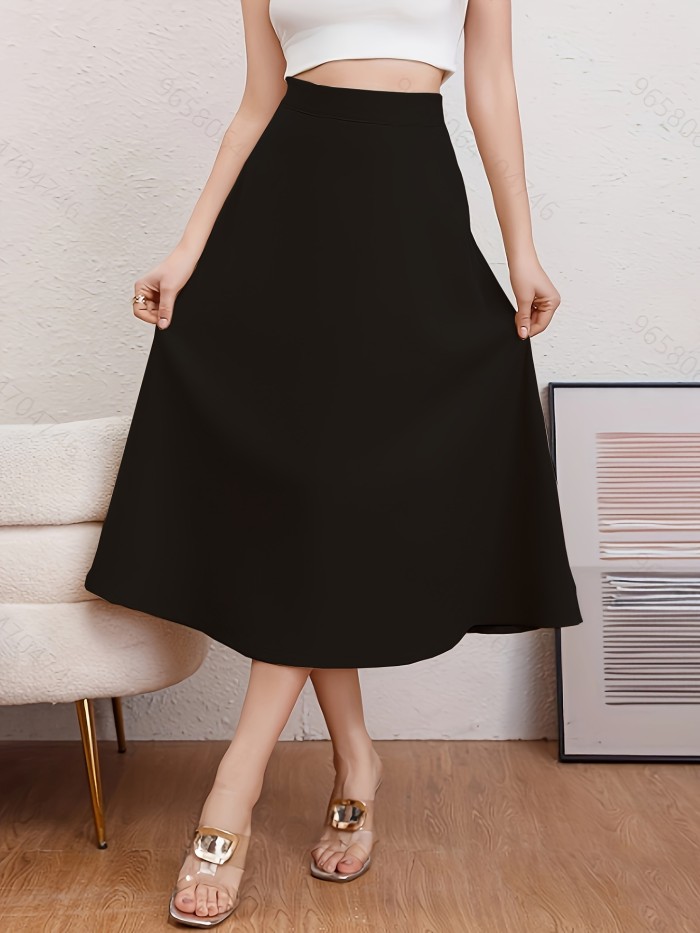 Elegant High Waist Flared Midi Skirt for Women - Perfect for Fall and Winter