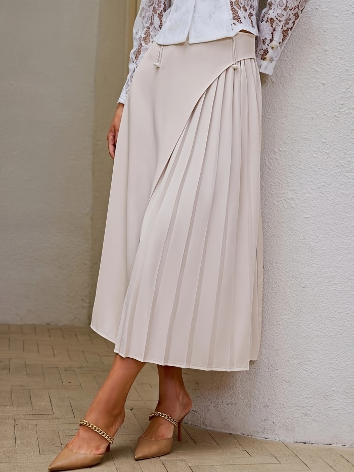 Solid Color High Waist Skirt, Elegant Loose Pleated Skirt For Every Day, Women's Clothing