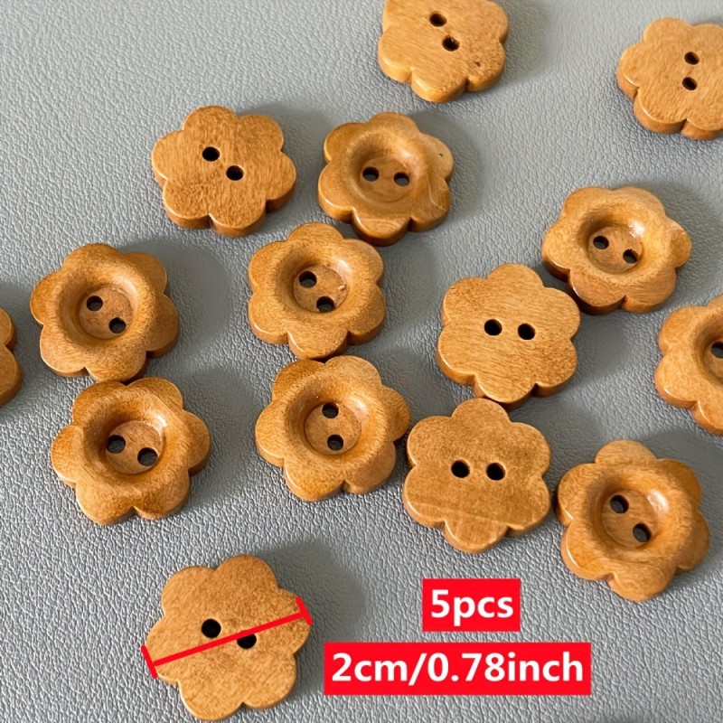 5/10/20pcs Handmade 2cm/0.78   Brown Natural Flower Wooden Craft Buttons