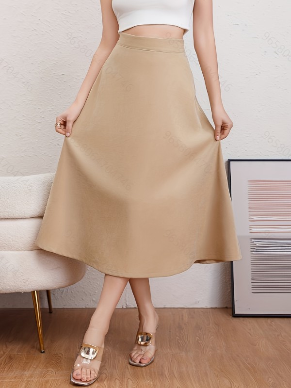 Elegant High Waist Flared Midi Skirt for Women - Perfect for Fall and Winter