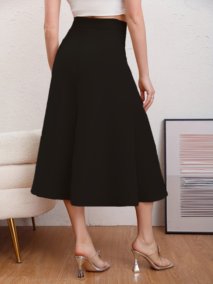 Elegant High Waist Flared Midi Skirt for Women - Perfect for Fall and Winter