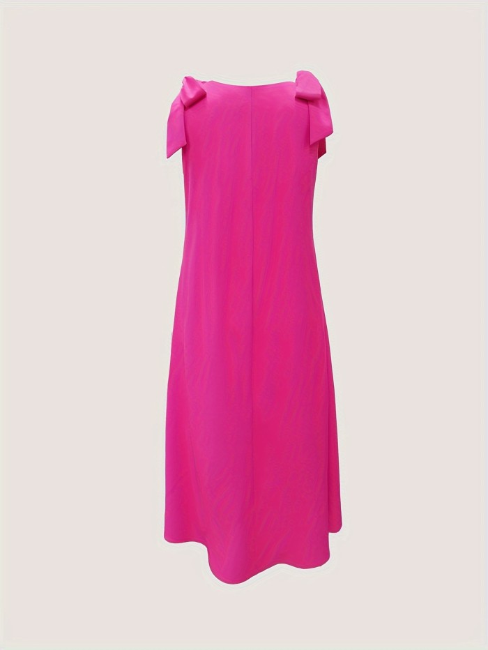 V Neck Tie Strap Dress, Casual Solid Sleeveless Dress For Spring & Summer, Women's Clothing