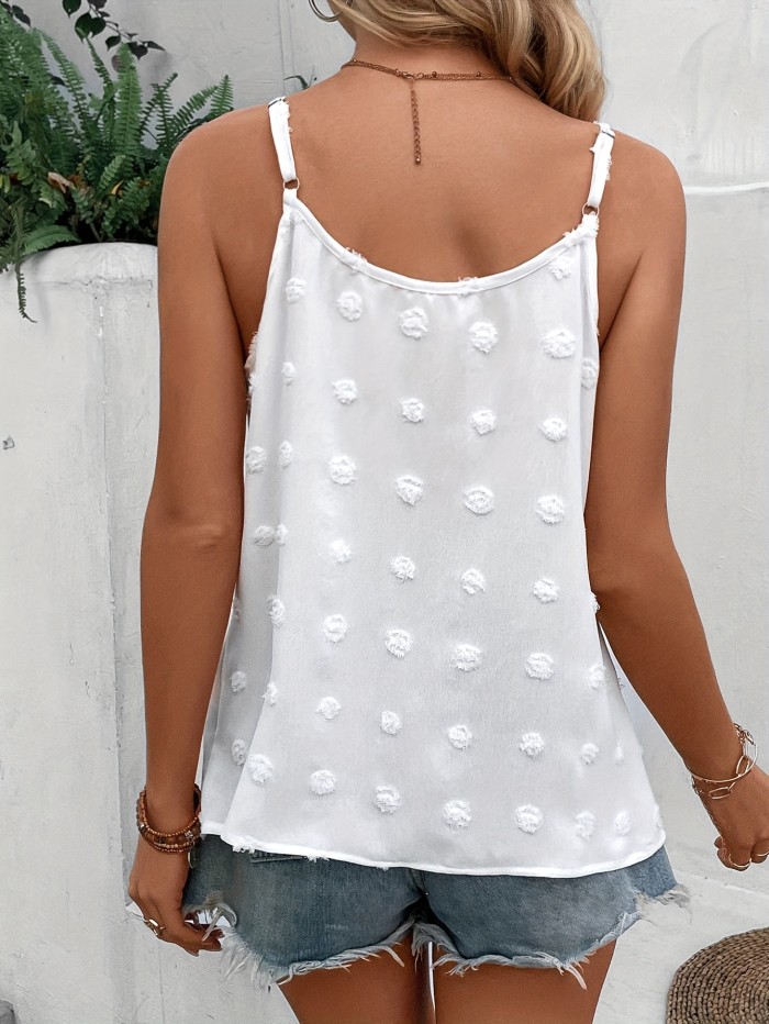 Swiss Dot Button Front Cami Top, Casual Solid Backless Spaghetti Strap Top For Spring & Summer, Women's Clothing