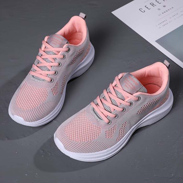 Women's Breathable Knit Sneakers, Casual Lace Up Outdoor Shoes, Comfortable Low Top Sport Shoes