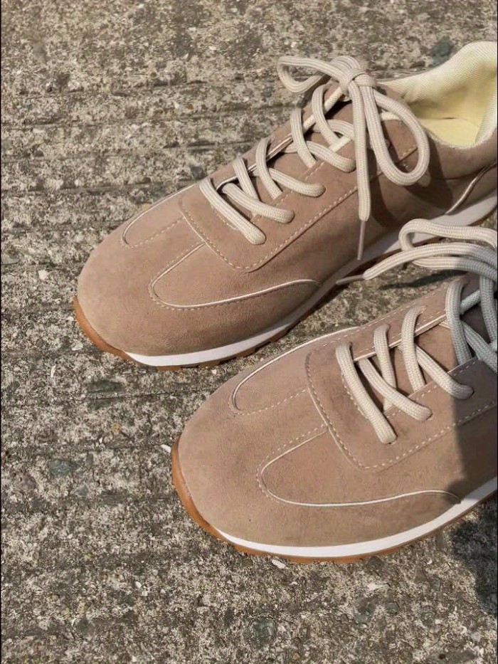 Women's Solid Color Platform Sneakers, Casual Lace Up Outdoor Shoes, Comfortable Low Top Sport Shoes