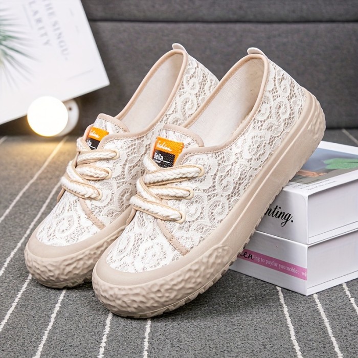 Women's Stylish Solid Color Sneakers, Lace Up Platform Soft Sole Breathable Shoes, Low-top Walking Shoes